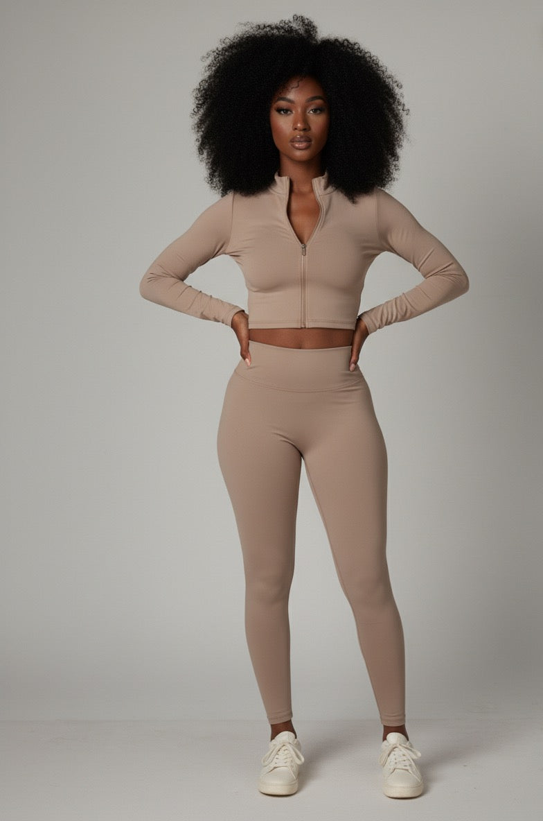 Butter Soft Mock Neck Jacket Legging Set| Light Taupe