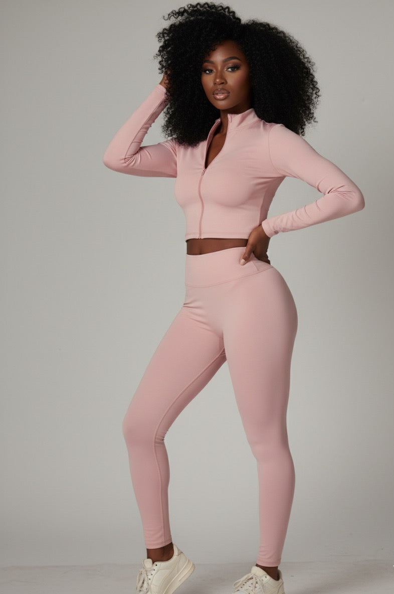 Butter Soft Mock Neck Jacket Legging Set | Dusty Pink